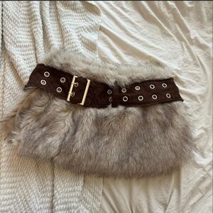Dolls Kill Brown and Gray Faux Fur Belt